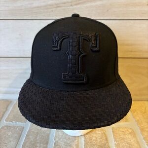 New Era 59Fifty Men Cap Texas Rangers "T" Black Woven Fitted Size 6 7/8 Hat
